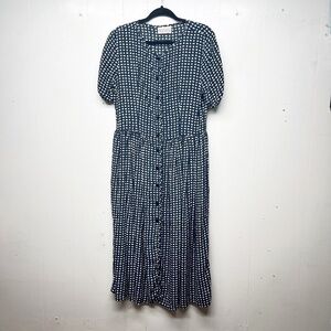 Stefanel Women's Button Down Short Sleeve Navy Blue & White Dress Size Large